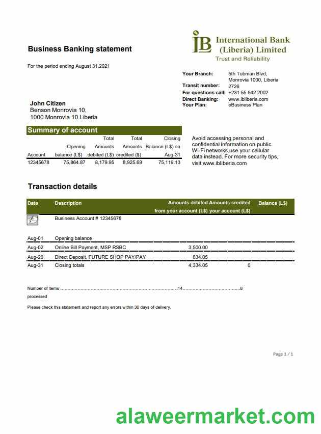 Liberia IB International Bank excel pdf